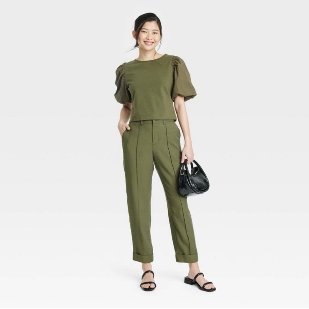 A New Day High-Rise Slim Fit Effortless Pintuck Ankle Pants in Olive - 4
